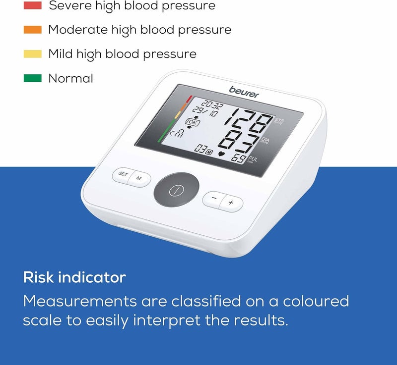 Beurer BM27 Automatic Blood Pressure Monitor Clinically Validated Blood Pressure Machine with Arrhythmia Detection ColourCoded Risk Indicator according to WHO standards XL UpperArm Cuff - Image 3