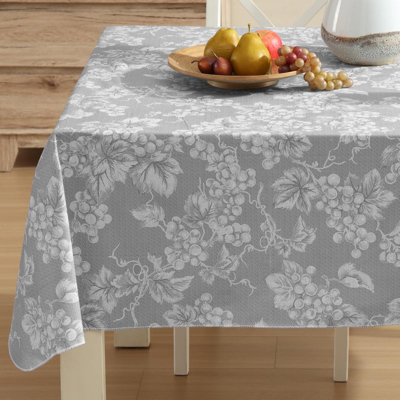 Home Bargains Plus 60 x 120 Inch Rectangle Vinyl Tablecloth with Flannel Backing Traditional Grapevine Print Waterproof Indoor Outdoor Dining Room Party and Banquet Table Cover Grey