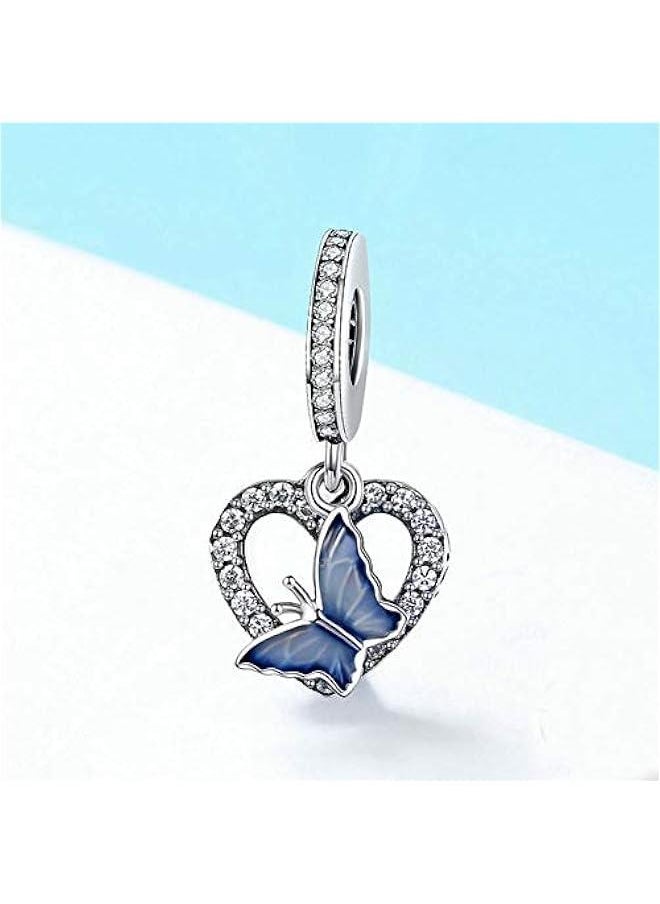 Generic - Butterfly Heart Crystal Charm Beads 925 Sterling Silver Dangle Pendant for Mom Mother Women and Girls fit DIY Bracelet or Necklace - Image 1