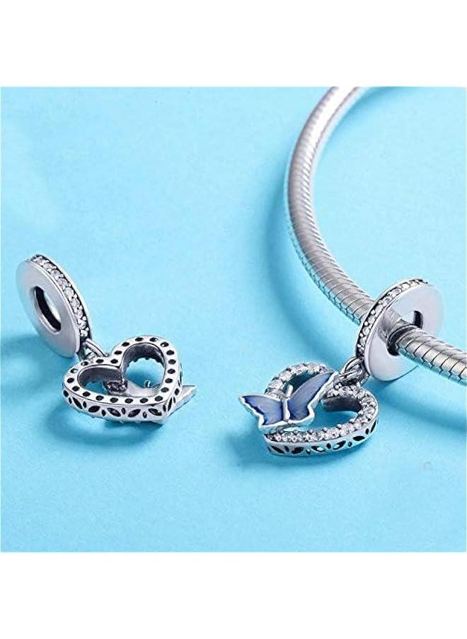 Generic - Butterfly Heart Crystal Charm Beads 925 Sterling Silver Dangle Pendant for Mom Mother Women and Girls fit DIY Bracelet or Necklace - Image 1