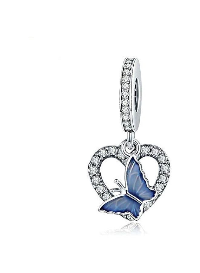 Generic - Butterfly Heart Crystal Charm Beads 925 Sterling Silver Dangle Pendant for Mom Mother Women and Girls fit DIY Bracelet or Necklace - Image 1