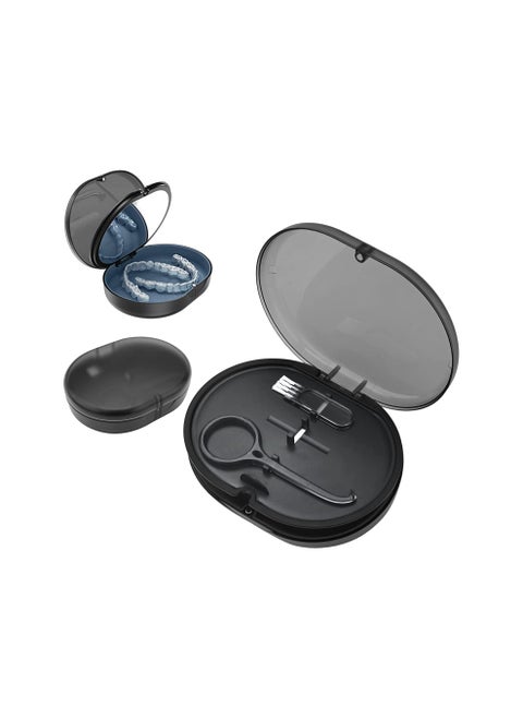 Retainer Case, Portable Denture Bath Case, Denture Box Dental Storage Container with Denture Cleaner Brush Denture Container Portable, False Teeth Storage Container for Travel Retainer Cleaning