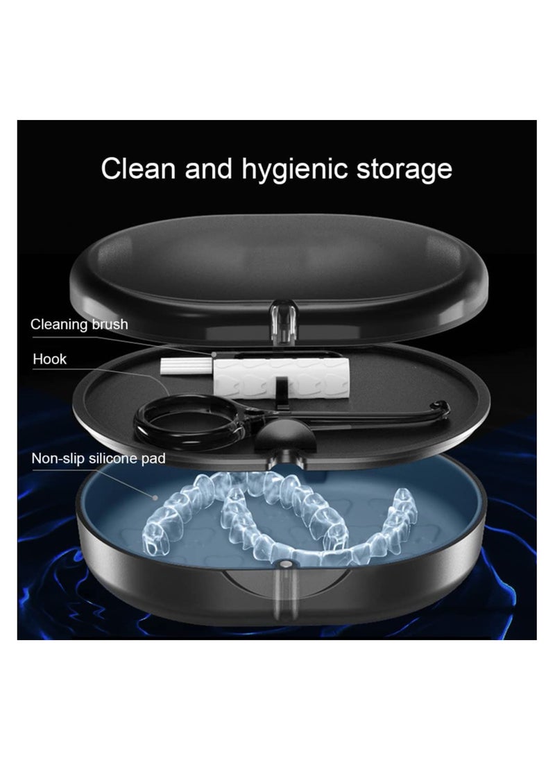 KASTWAVE - Retainer Case, Portable Denture Bath Case, Denture Box Dental Storage Container with Denture Cleaner Brush Denture Container Portable, False Teeth Storage Container for Travel Retainer Cleaning - Image 1