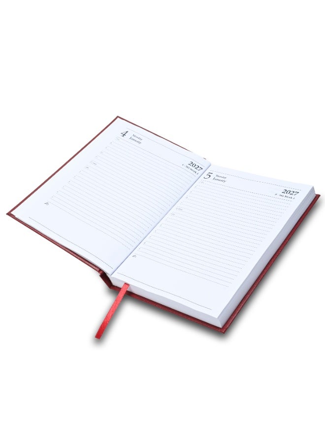 FIS 2027 Diary, A5 Size Diary(148x210mm), Hard Cover Vinyl Materials, 1 Side Padded, English, 60gsm White Paper,  Maroon Color-FSDI18E27MR - Image 4