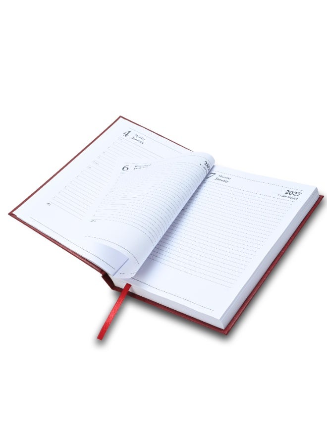 FIS 2027 Diary, A5 Size Diary(148x210mm), Hard Cover Vinyl Materials, 1 Side Padded, English, 60gsm White Paper,  Maroon Color-FSDI18E27MR - Image 5