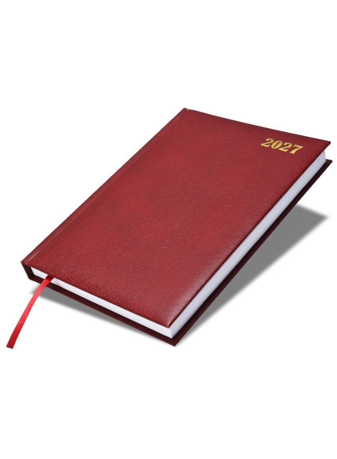 FIS 2027 Diary, A5 Size Diary(148x210mm), Hard Cover Vinyl Materials, 1 Side Padded, English, 60gsm White Paper,  Maroon Color-FSDI18E27MR - Image 1