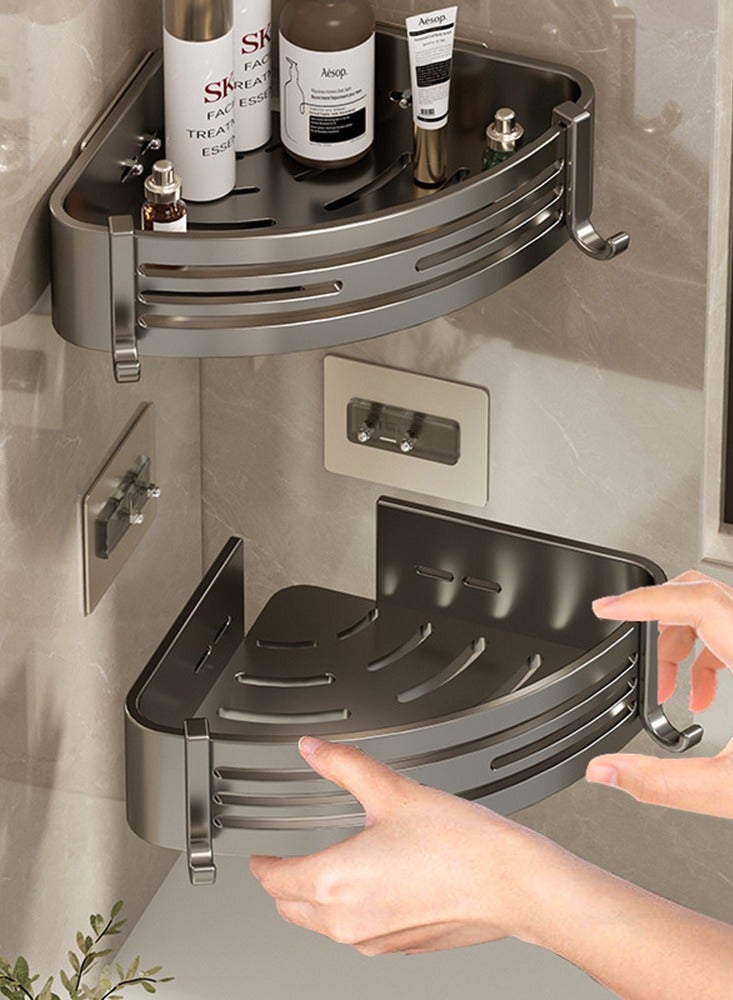 Aluminium No Drilling Bath Corner Shower Caddy Rustproof Waterproof Adhesive Shelves Rack Large Capacity Bathroom Shower Shelves Wall-Mounted Large Capacity Organizers Storage Home Decor - Image 2