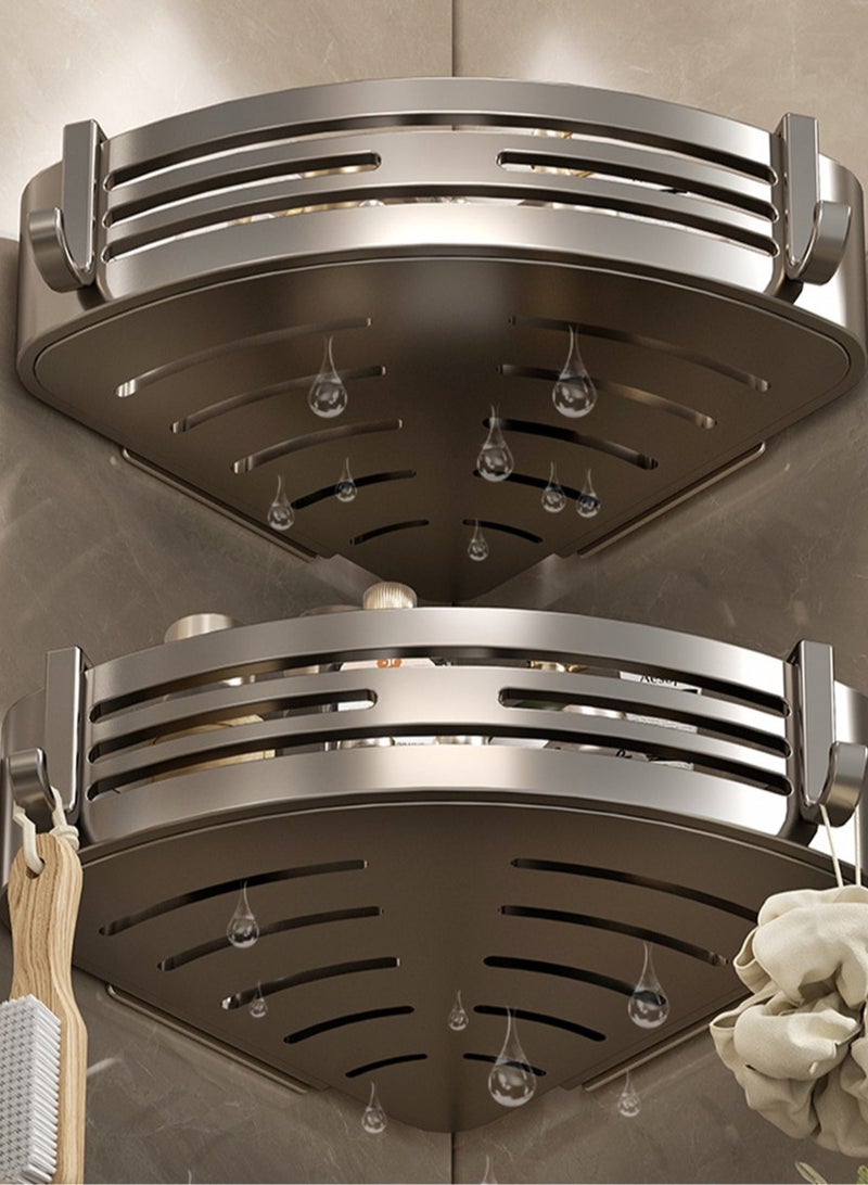 Aluminium No Drilling Bath Corner Shower Caddy Rustproof Waterproof Adhesive Shelves Rack Large Capacity Bathroom Shower Shelves Wall-Mounted Large Capacity Organizers Storage Home Decor - Image 4