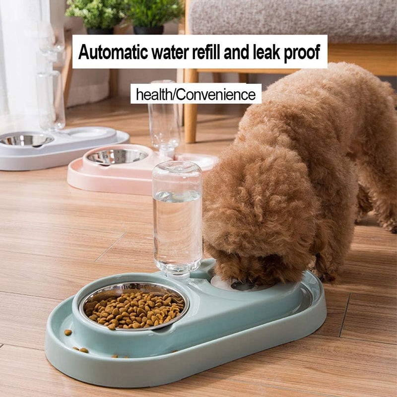 Allmart Upgraded general grade quality Cat Dog Food Dish Bowl with Automatic Water Dispenser Kitten Puppy Animal Pets Dual Port Drinking Fountain Feeding Bowls (green) Repeated use resistant selected material - Image 2