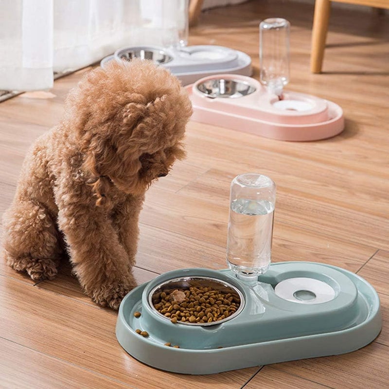 Allmart Upgraded general grade quality Cat Dog Food Dish Bowl with Automatic Water Dispenser Kitten Puppy Animal Pets Dual Port Drinking Fountain Feeding Bowls (green) Repeated use resistant selected material - Image 1