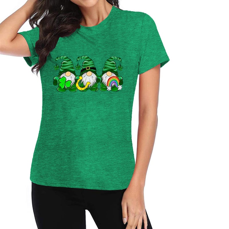 Grezea St. Patrick's Day Shirts for Women Cute Gnomes Shamrock Graphic Tees St Patty's Lucky T-Shirt Irish Tops - Image 3
