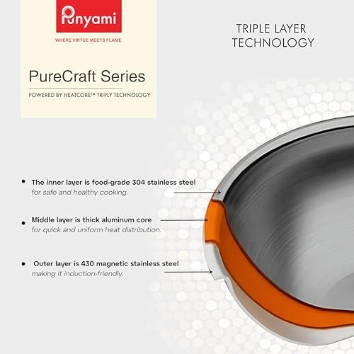Punyami Triply Stainless Steel Tadka Pan (0.6L, 13cm) with Innovative Stay-Cool Handle, 2.5mm Thick Heavy Bottom Milk Pan & Tadka Pan, No Chemical Coating, Induction Friendly Cookware, 5 Year Warranty - Image 4