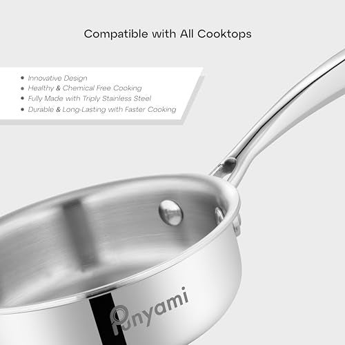 Punyami Triply Stainless Steel Tadka Pan (0.6L, 13cm) with Innovative Stay-Cool Handle, 2.5mm Thick Heavy Bottom Milk Pan & Tadka Pan, No Chemical Coating, Induction Friendly Cookware, 5 Year Warranty - Image 5