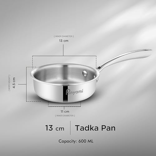 Punyami Triply Stainless Steel Tadka Pan (0.6L, 13cm) with Innovative Stay-Cool Handle, 2.5mm Thick Heavy Bottom Milk Pan & Tadka Pan, No Chemical Coating, Induction Friendly Cookware, 5 Year Warranty - Image 3