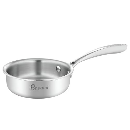 Punyami Triply Stainless Steel Tadka Pan (0.6L, 13cm) with Innovative Stay-Cool Handle, 2.5mm Thick Heavy Bottom Milk Pan & Tadka Pan, No Chemical Coating, Induction Friendly Cookware, 5 Year Warranty - Image 1
