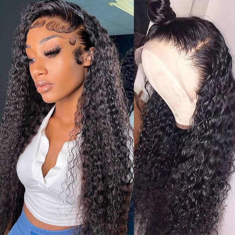 WPPIKK 13x4 Lace Front Wigs Human Hair Pre Plucked 180 Density Brazilian Wet and Wavy Human Hair Wigs for Black Women Glueless Curly Lace Frontal Wig Natural Color (22 Inch) - Image 1
