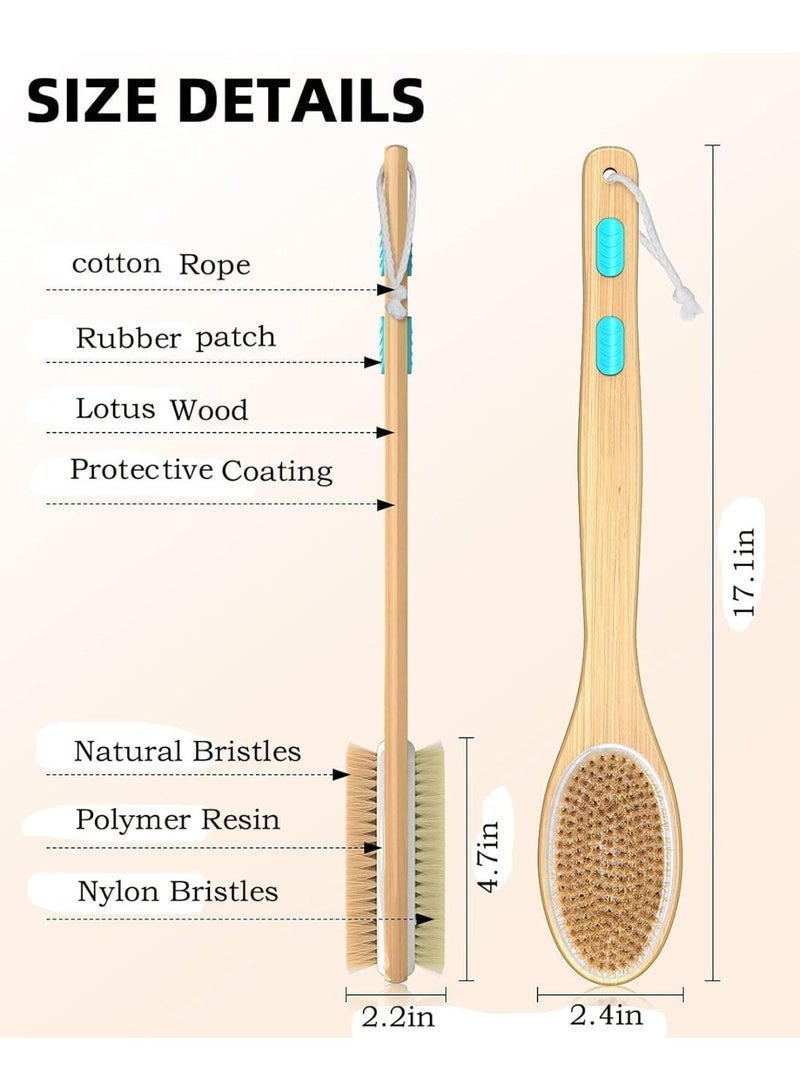 فرشاة استحمام مزدوجة الجوانب بمقبض طويل مع شعيرات ناعمة وصلبة، مقشر للجسم، فرشاة استحمام لتنظيف الجسم - Image 5