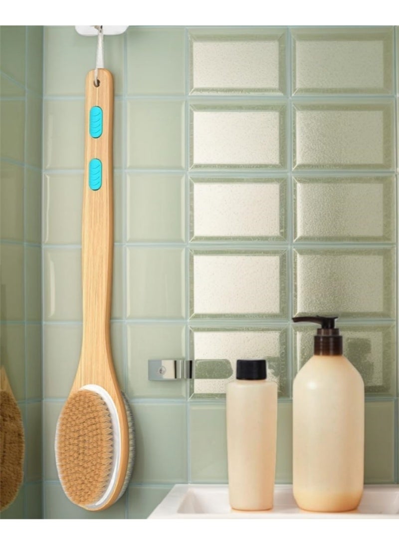 فرشاة استحمام مزدوجة الجوانب بمقبض طويل مع شعيرات ناعمة وصلبة، مقشر للجسم، فرشاة استحمام لتنظيف الجسم - Image 2