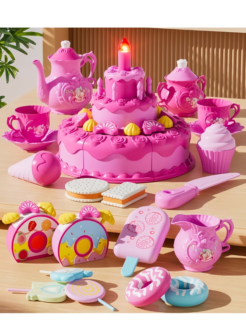 Birthday Cake Toy -DIY  Pretend Food with Lights and Music, DIY Pretend Play Cutting Food Toys, Kids Kitchen Playset with Tea Set, Educational Toys Gifts ,Pretend Play Toy,Ideal Gift for Kids Aged 3＋ - Image 1