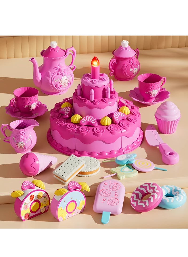 Birthday Cake Toy -DIY  Pretend Food with Lights and Music, DIY Pretend Play Cutting Food Toys, Kids Kitchen Playset with Tea Set, Educational Toys Gifts ,Pretend Play Toy,Ideal Gift for Kids Aged 3＋ - Image 2