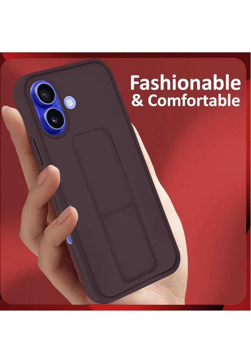 JAJEEK iPhone 16 Plus Maroon Magnetic Car Mount Case – Premium Silicone Multi-Stand Kickstand & Hand Strap Grip - Image 4