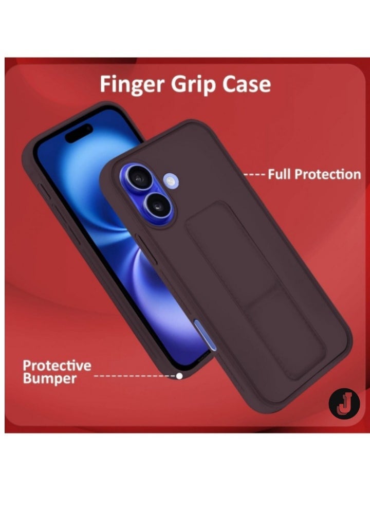 JAJEEK iPhone 16 Plus Maroon Magnetic Car Mount Case – Premium Silicone Multi-Stand Kickstand & Hand Strap Grip - Image 2