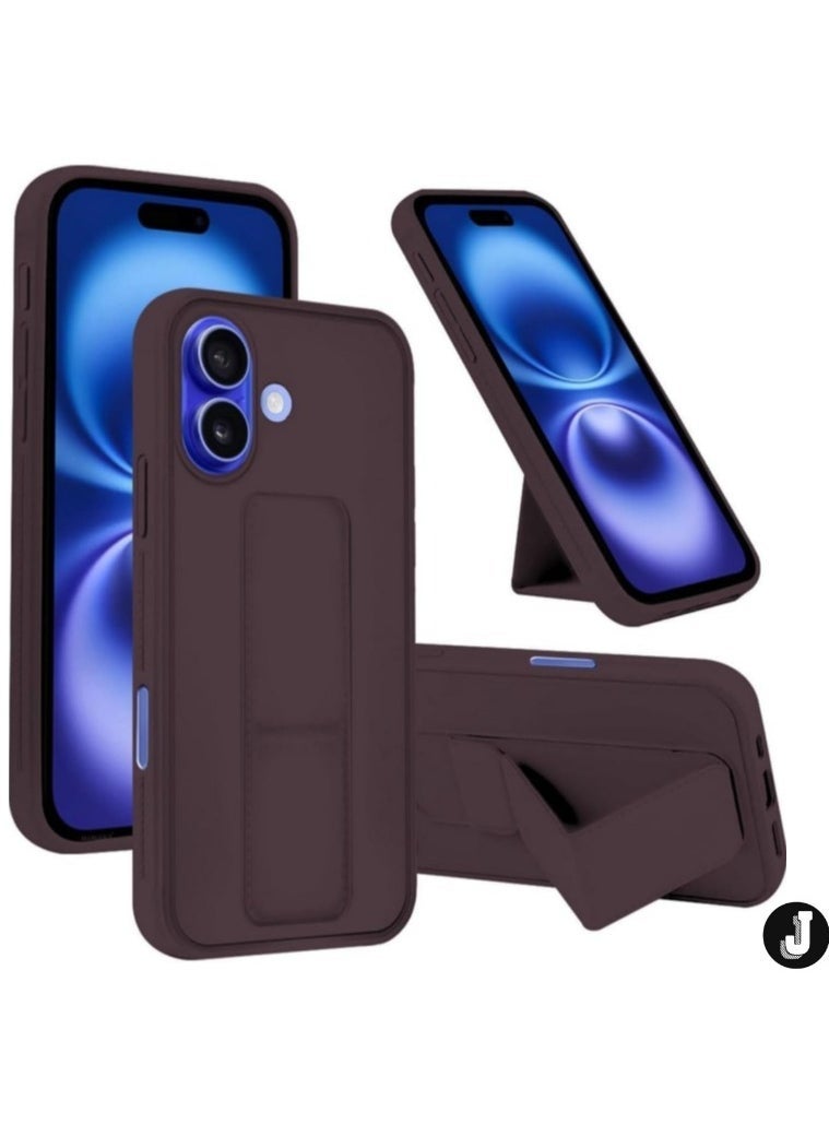 JAJEEK iPhone 16 Plus Maroon Magnetic Car Mount Case – Premium Silicone Multi-Stand Kickstand & Hand Strap Grip - Image 1