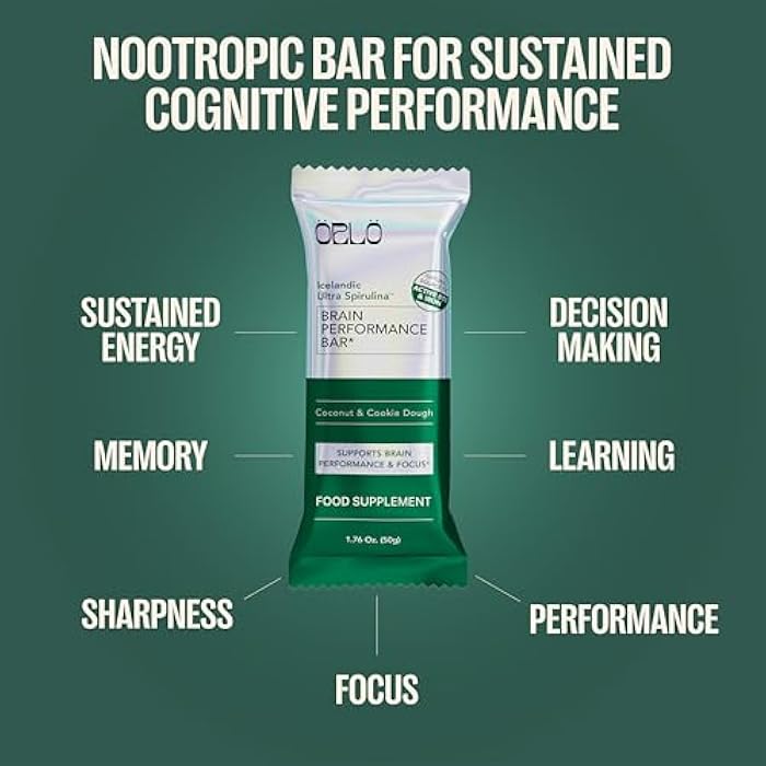 ORLO BRAIN PERFORMANCE BAR – Vegan Protein Bars for Brain & Energy Support – Focus & Memory, Pre & Post Workout Recovery – Gluten Free Snack with L-Theanine, Lions Mane, Spirulina & More (SINGLE BAR) - Image 3