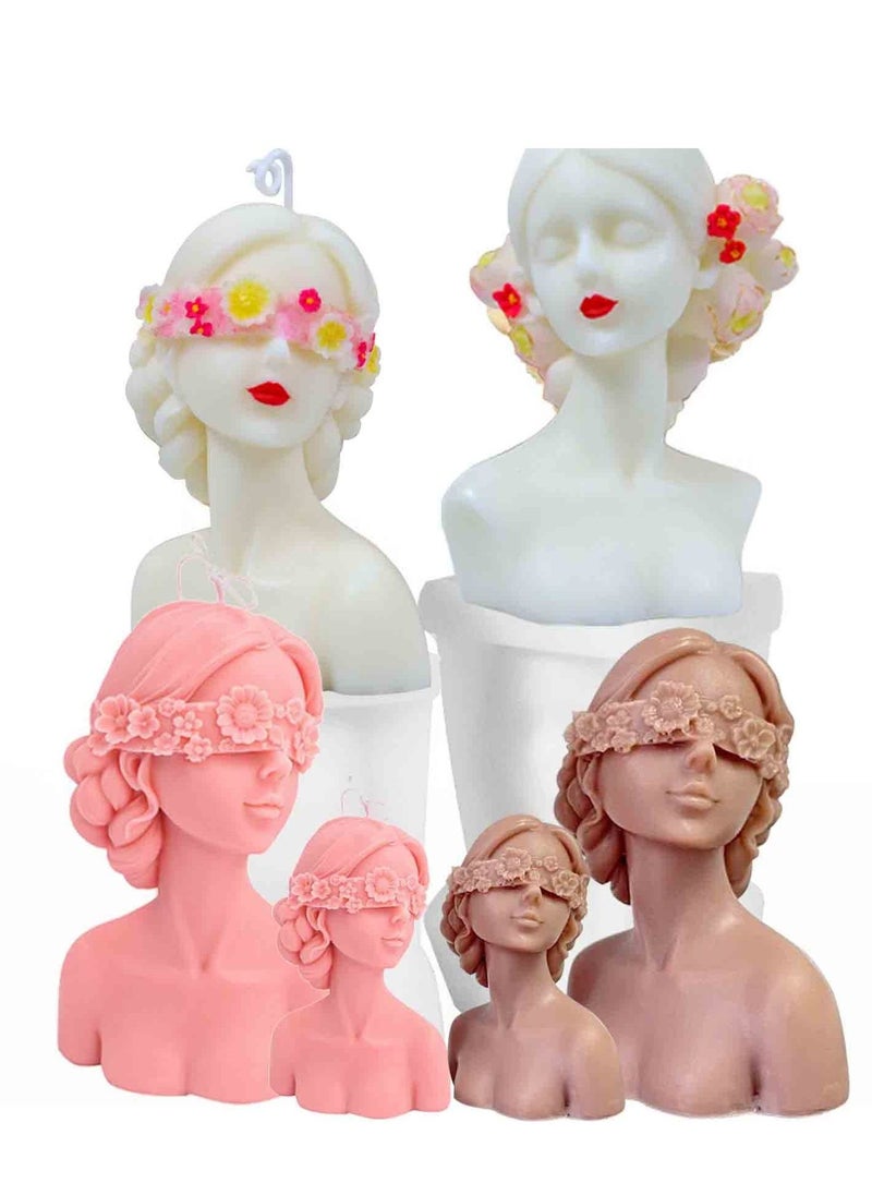 Excefore 2pcs 3d Candle Molds Silicone Mold for Making, Closed Eye Girl and Blindfold Mold, Diy Plaster Soap Craft Making Tool  - Image 1