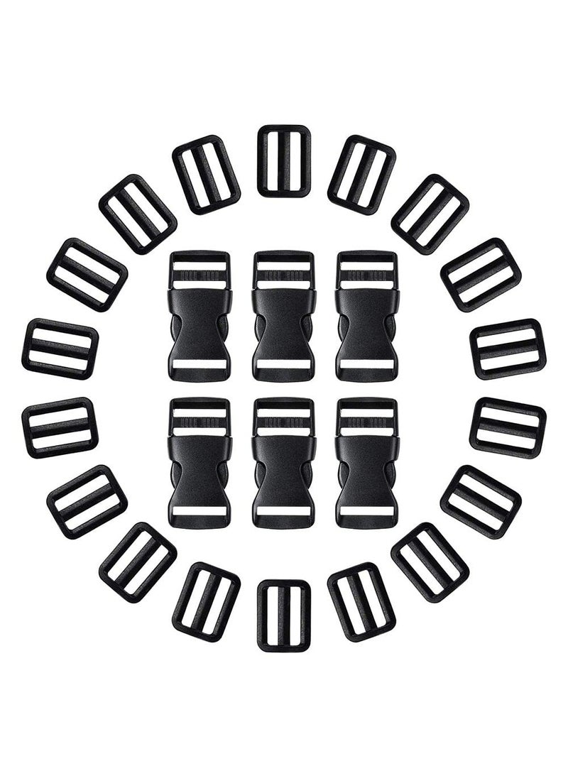 DIY Crafts Diy Crafts CTDIYHI57071 Side Quick Release Plastic Buckles and 20 Pack Tri Glide Adjustment Clips for 1 Inch 25 Mm Strap 10 Meter Webbing Ribbon Black  - Image 1