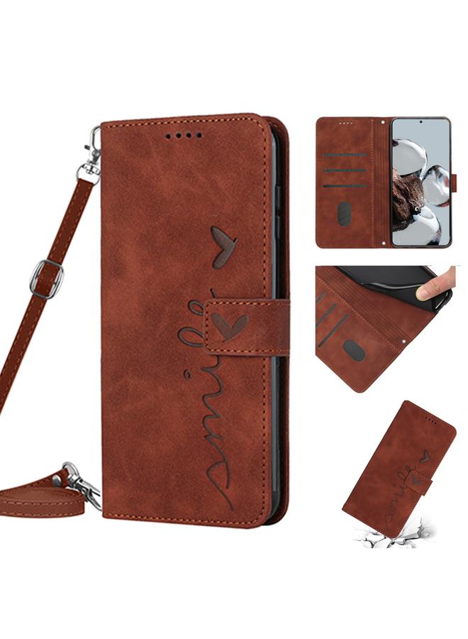 Case For Xiaomi Poco M4 5G Skin Feel Heart Pattern Leather Phone Case with Lanyard