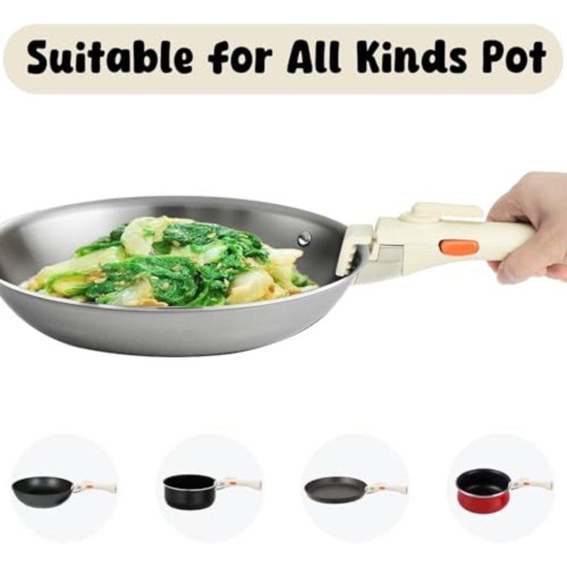 Universal Removable Pan Handle - Detachable Cookware Pot Handle Replacement Heat Resistant Anti Scald Pot Clip with Security Lock One-Handed Operation for Milk Frying Pan Stockpot Beige - Image 5