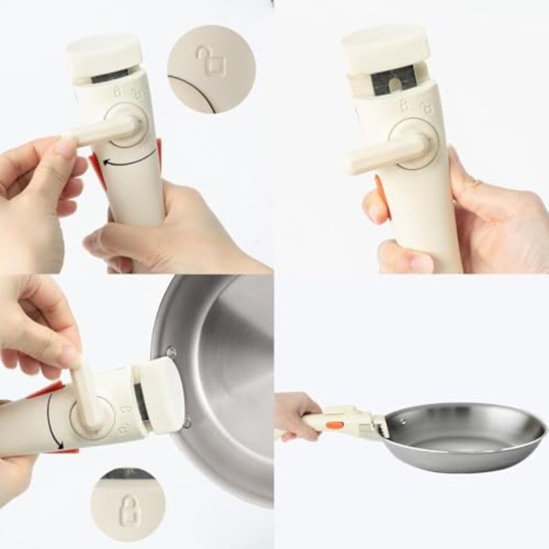 Universal Removable Pan Handle - Detachable Cookware Pot Handle Replacement Heat Resistant Anti Scald Pot Clip with Security Lock One-Handed Operation for Milk Frying Pan Stockpot Beige - Image 4