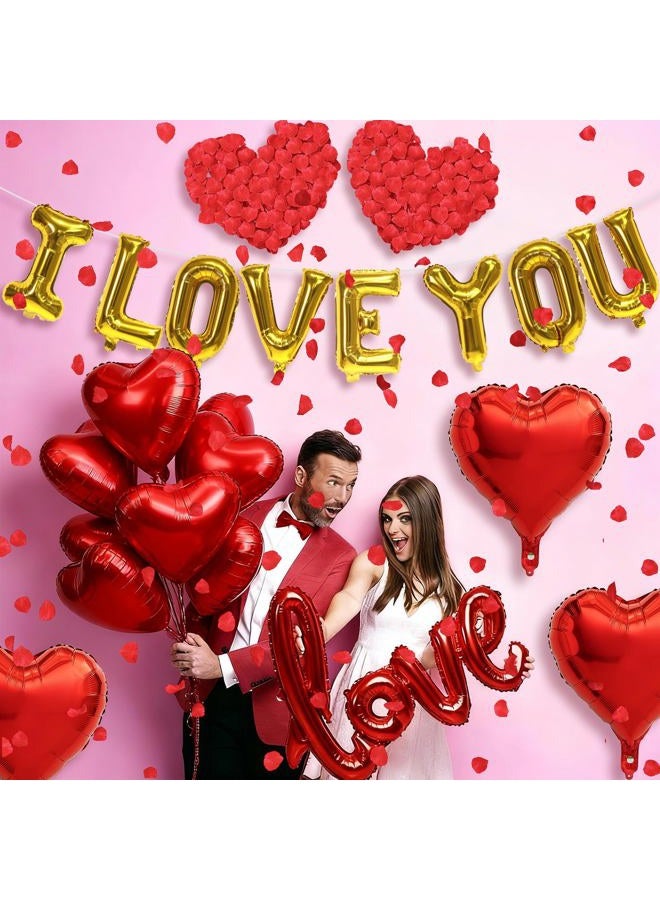 Froova I Love You Balloons Valentines Day Decorations Red Heart Love Foil Mylar Balloon 1000 Pcs Rose Petals for Wedding Anniversary Engagement Valentine Day Romantic Decorations Special Night Party - Image 3