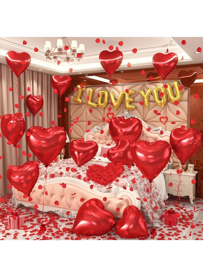 Froova I Love You Balloons Valentines Day Decorations Red Heart Love Foil Mylar Balloon 1000 Pcs Rose Petals for Wedding Anniversary Engagement Valentine Day Romantic Decorations Special Night Party - Image 1