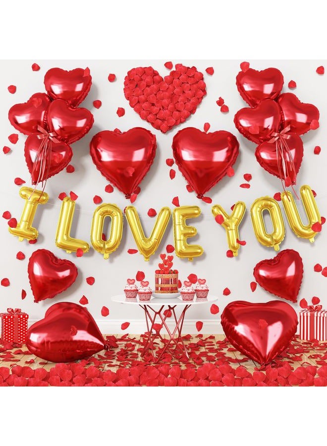 Froova I Love You Balloons Valentines Day Decorations Red Heart Love Foil Mylar Balloon 1000 Pcs Rose Petals for Wedding Anniversary Engagement Valentine Day Romantic Decorations Special Night Party - Image 4