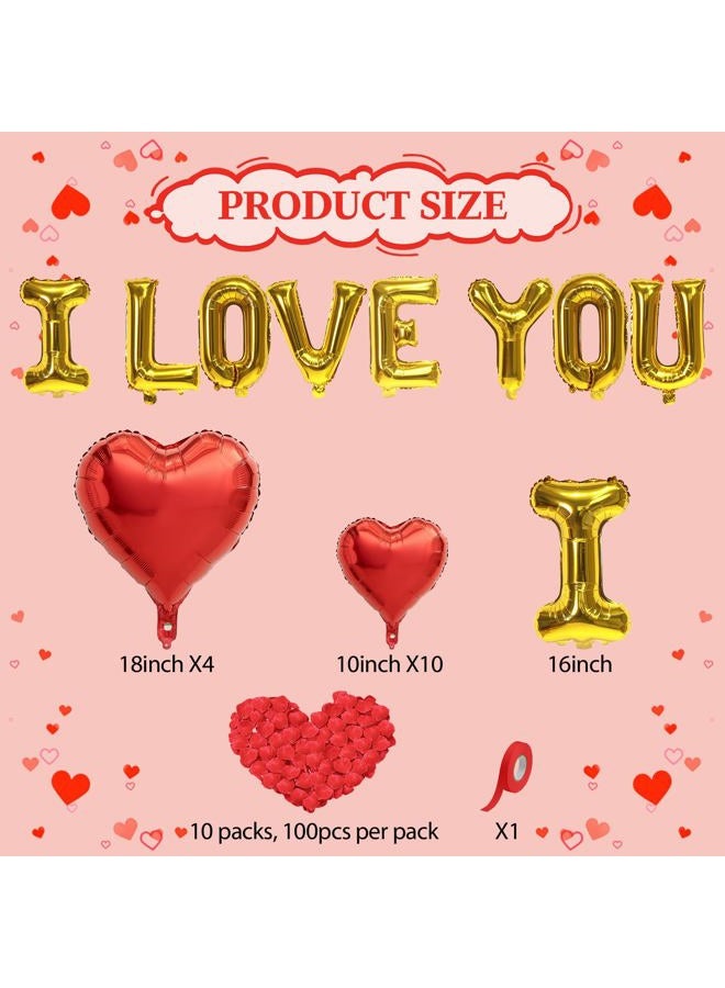 Froova I Love You Balloons Valentines Day Decorations Red Heart Love Foil Mylar Balloon 1000 Pcs Rose Petals for Wedding Anniversary Engagement Valentine Day Romantic Decorations Special Night Party - Image 2