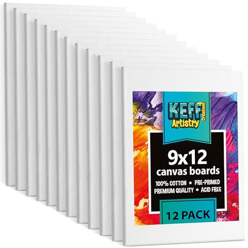 KEFF 12-Pack Bulk Canvas Boards, 9x12 Canvas for Acrylic, Oil, Watercolor, Tempera - 100% Cotton Primed Painting Canvas - Image 1