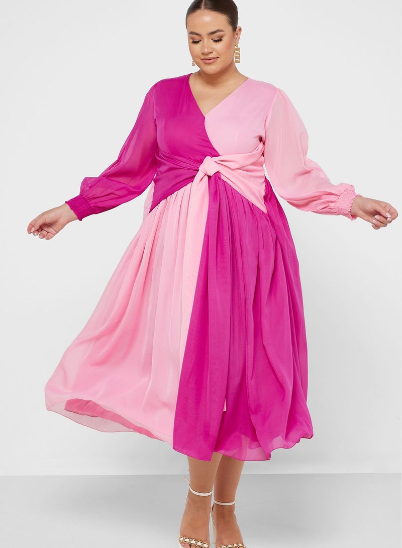 Ella Limited Curve Colorblock Chiffon Dress - Image 1