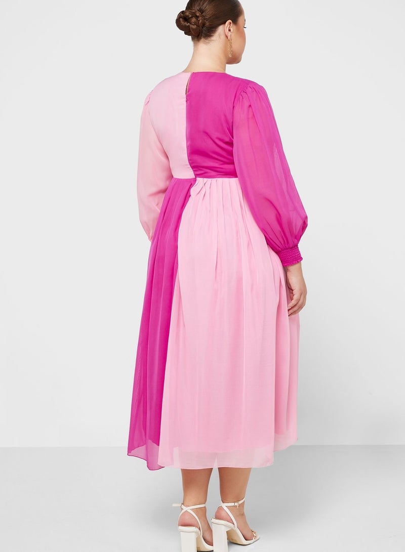 Ella Limited Curve Colorblock Chiffon Dress - Image 2