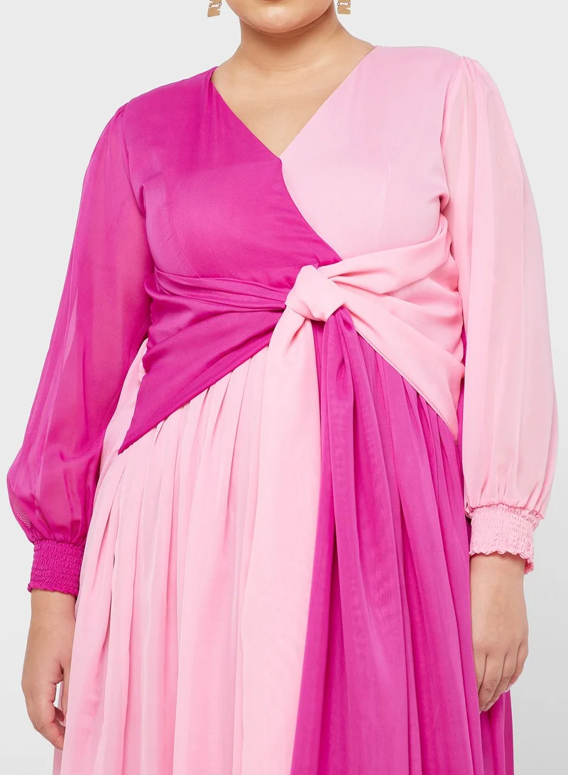 Ella Limited Curve Colorblock Chiffon Dress