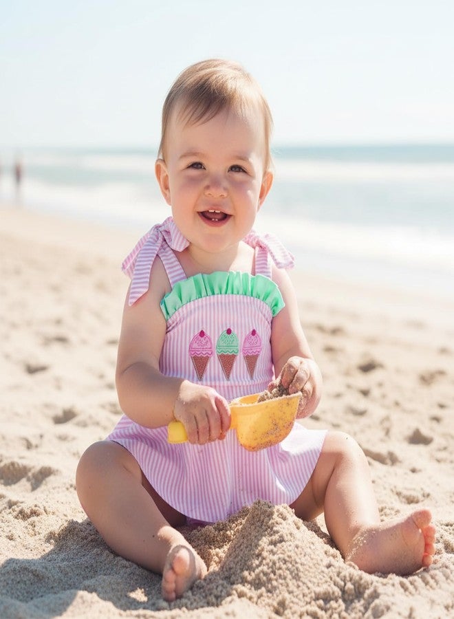 Yoawdats Toddler Baby Swimsuit Girl One-Piece Ruffle Infant Bathing Suit Girl Summer Beach Swimwear Tankini Bikini Beachwear (Pink ice Cream, 0-3 Months) - Image 5