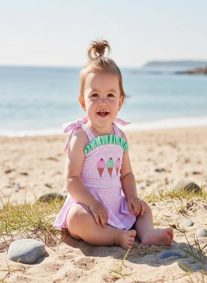 Yoawdats Toddler Baby Swimsuit Girl One-Piece Ruffle Infant Bathing Suit Girl Summer Beach Swimwear Tankini Bikini Beachwear (Pink ice Cream, 0-3 Months) - Image 4