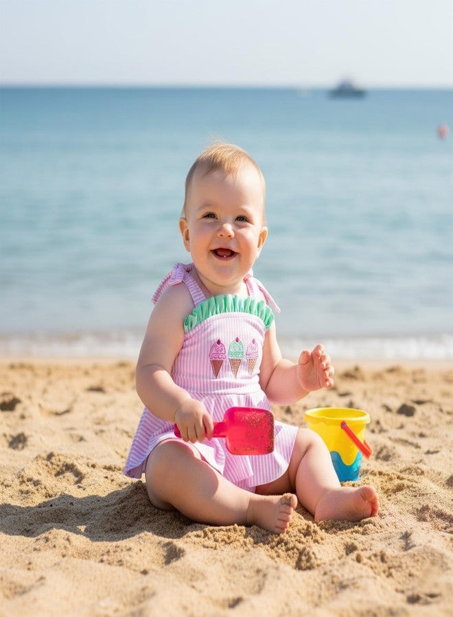 Yoawdats Toddler Baby Swimsuit Girl One-Piece Ruffle Infant Bathing Suit Girl Summer Beach Swimwear Tankini Bikini Beachwear (Pink ice Cream, 0-3 Months) - Image 2