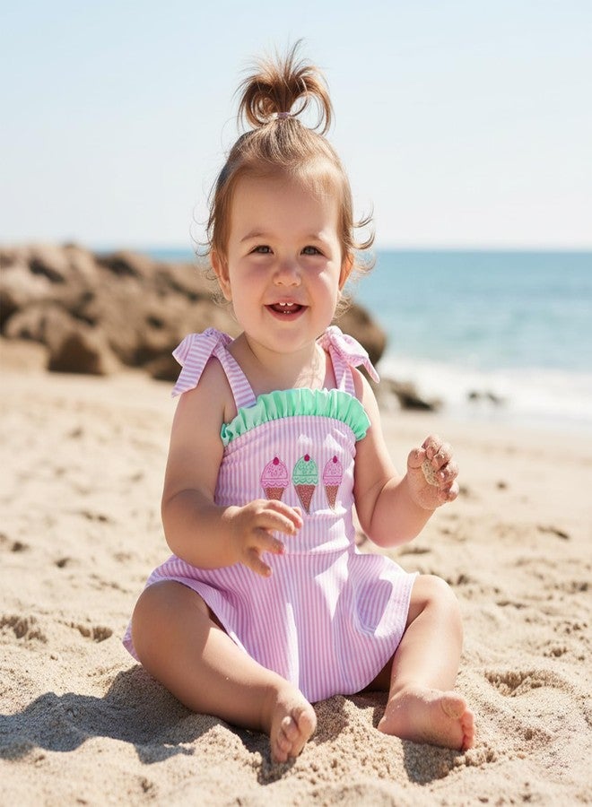 Yoawdats Toddler Baby Swimsuit Girl One-Piece Ruffle Infant Bathing Suit Girl Summer Beach Swimwear Tankini Bikini Beachwear (Pink ice Cream, 0-3 Months) - Image 3
