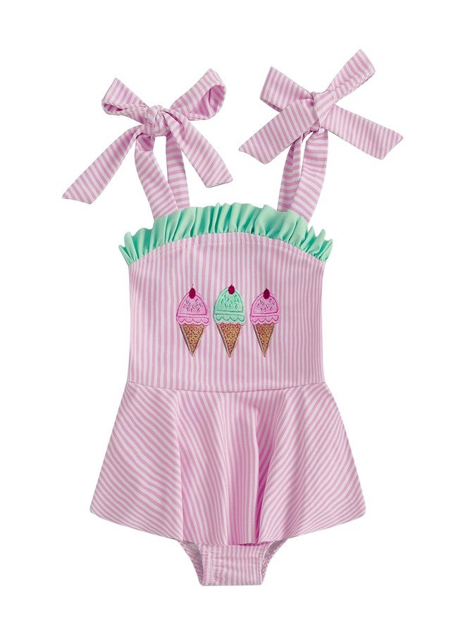 Yoawdats Toddler Baby Swimsuit Girl One-Piece Ruffle Infant Bathing Suit Girl Summer Beach Swimwear Tankini Bikini Beachwear (Pink ice Cream, 0-3 Months) - Image 1