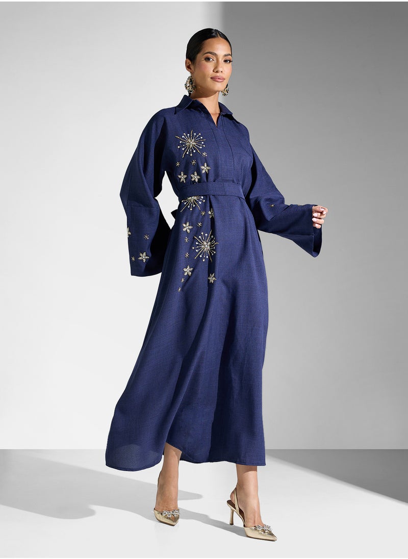 hayas closet Straight Sleeve Embellished Belted Dress  - Image 5