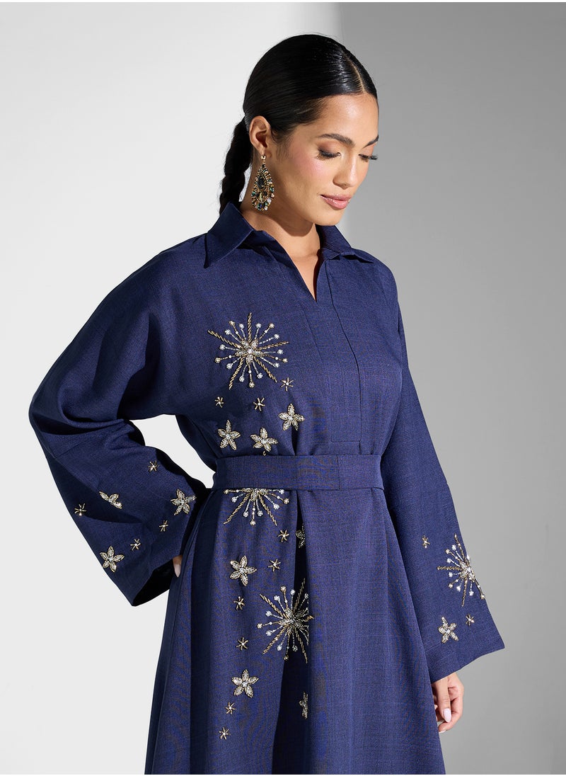 hayas closet Straight Sleeve Embellished Belted Dress  - Image 3