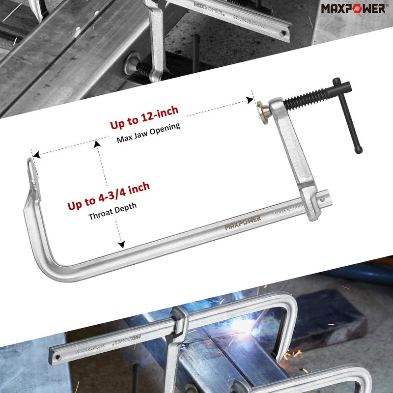 Max Power Heavy Duty F Clamp 12-Inch x 4-3/4-Inch Throat (300 x 120mm Throat), Pack of 1 - Image 2