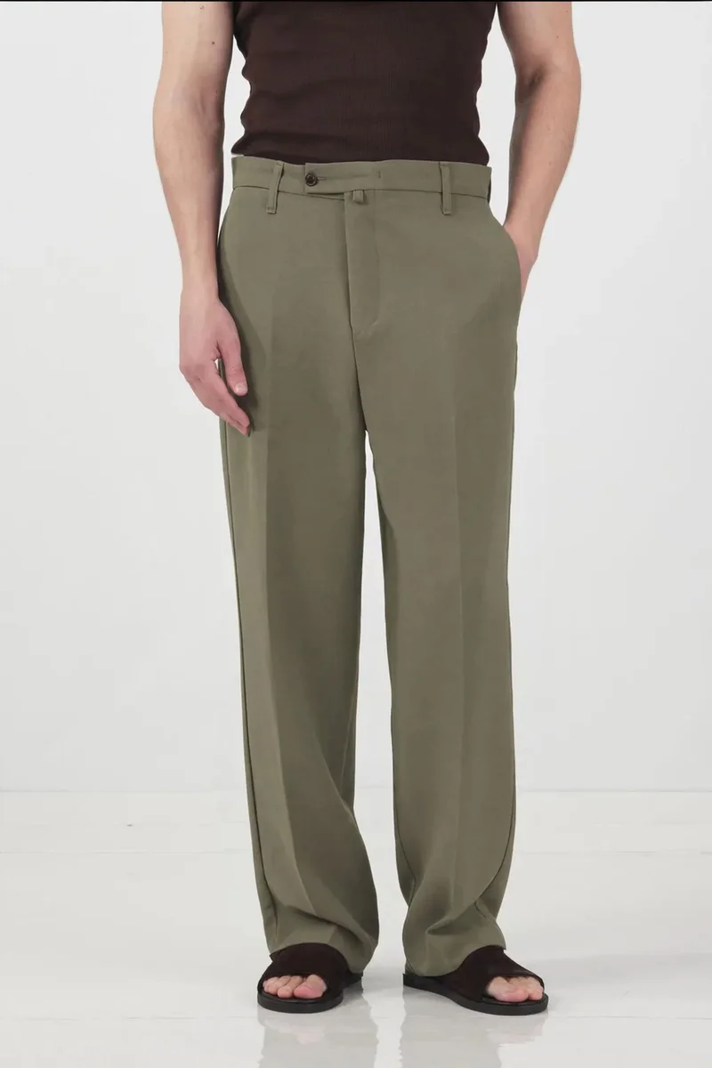 Giesto Khaki Green GIESTO Tailored Mid Waist Straight Leg Pants for Men | Best Price UAE